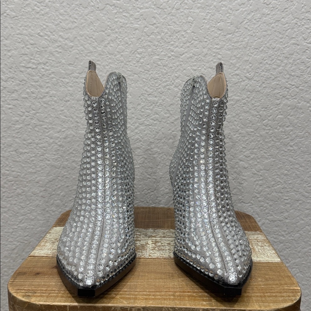 Betsey Johnson Neil Rhinestone Metallic Western Boots Size 8.5 - Picture 3 of 9